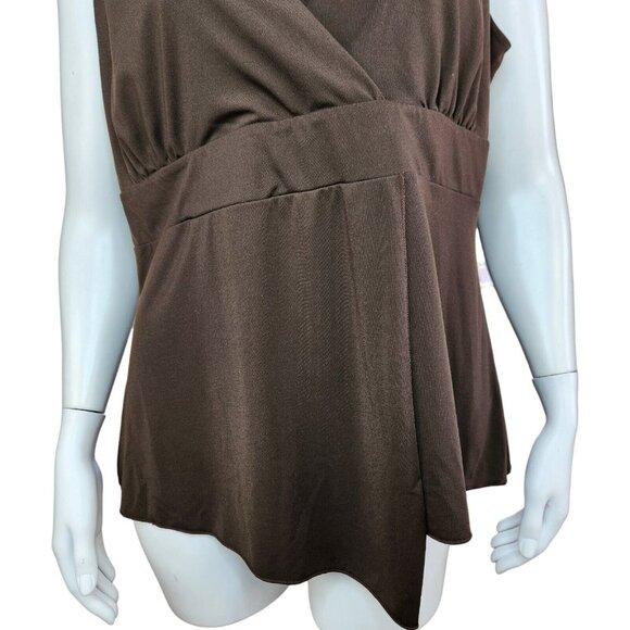 Cato Womens XL Brown Sleeveless Peplum Tank‎ Cinched Shoulders Lined - Picture 6 of 13